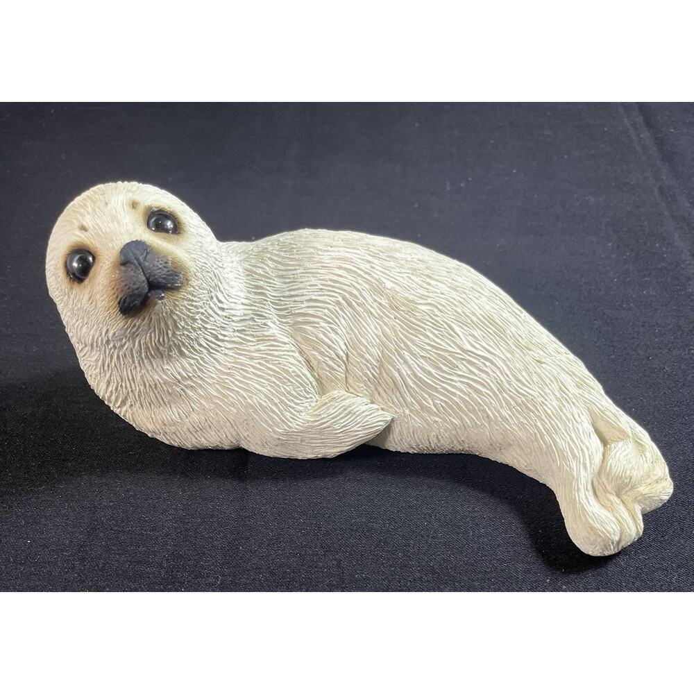 Sandicast Sandstone 1981 Textured Harp Seal Figure Black Round Eyes 7"